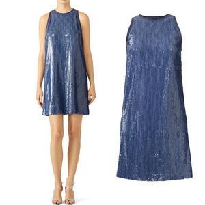 Carmen Marc Valvo Denim Blue Sequin Sleeveless Shift Dress Size 6 Small